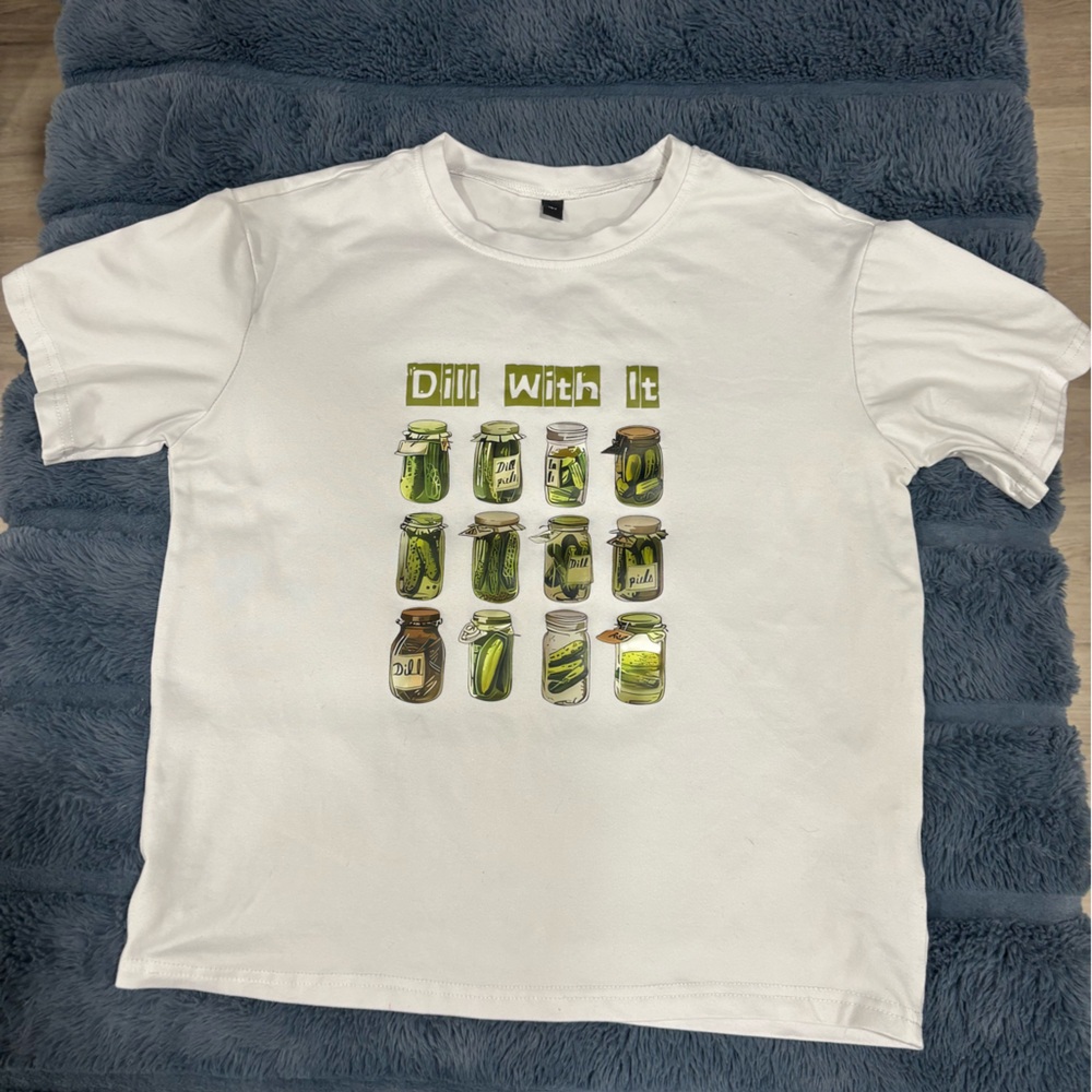 Source Unknown Dill With It White Kids Tee with Green Pickle Jar Graphic Y10